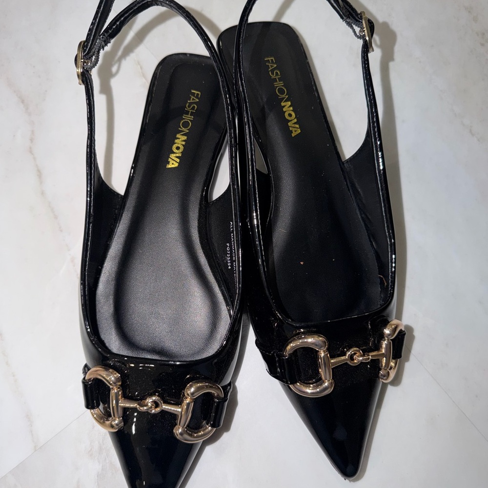 Fashion Nova Black Patent Slingback Heels